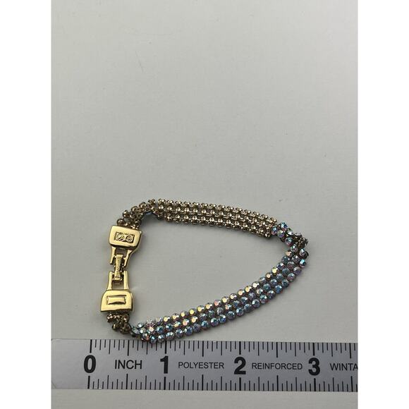 Swarovski Swan Logo Golden Shadow Mesh Clim AB Crystal Bracelet 7.5" - Picture 2 of 9